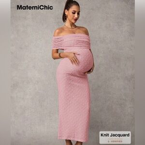 Elegant Pink Off-Shoulder Maternity Dress
